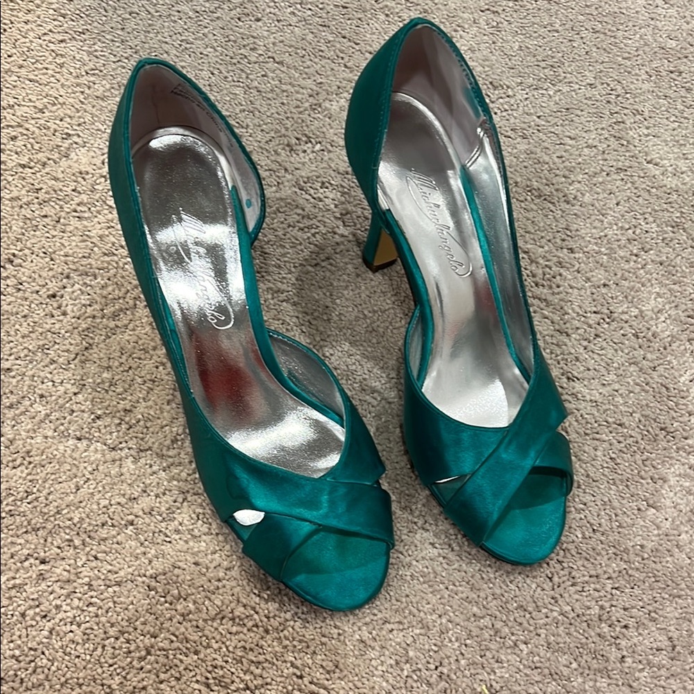 Striking Teal Suede Peep-Toe Heels